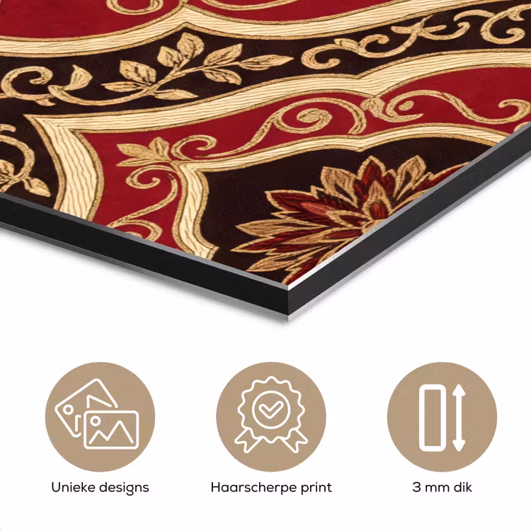 Aluminium schilderij - Patroon - Ornament - Barok - Rood - Goud — 7