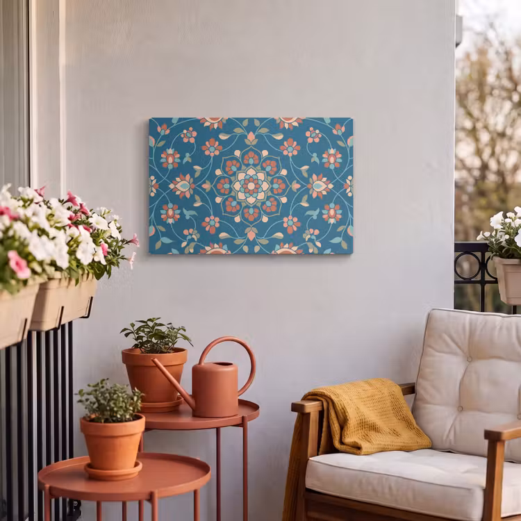 Buiten canvas - Bloemen - Patroon - Natuur - Ornament - Blauw — 3