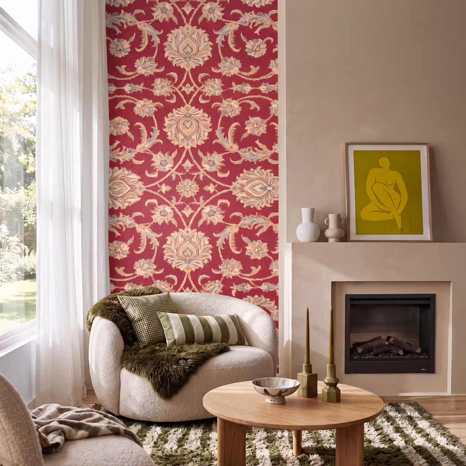 Behang - Patroon - Bloem - Klassiek - Oosters - Rood — 1