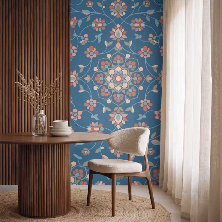 Behang - Bloemen - Patroon - Natuur - Ornament - Blauw — 4