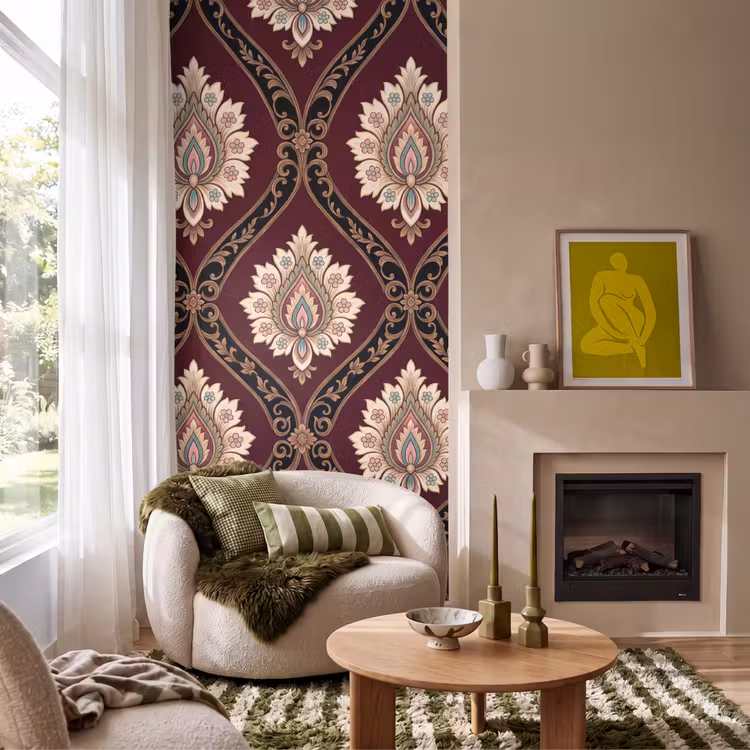 Behang - Patroon - Bloemmotief - Decoratie - Klassiek - Rood — 1
