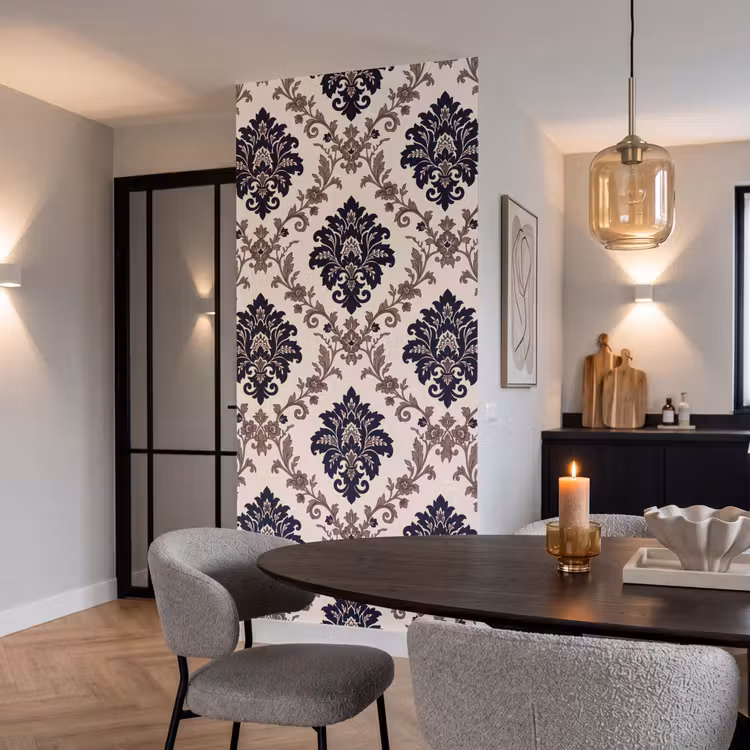 Behang - Patroon - Floraal - Klassiek - Beige-blauw — 5