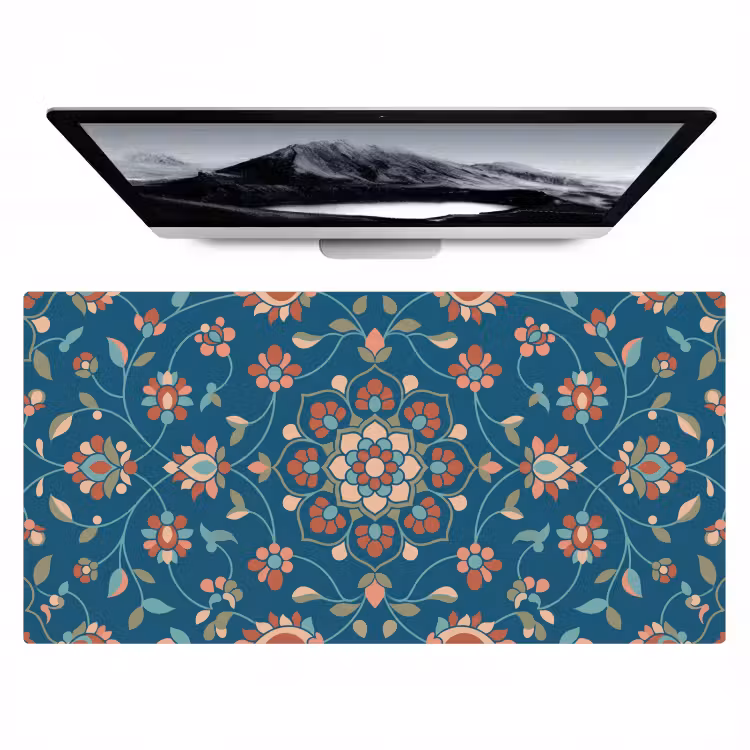 Bureau onderlegger - Bloemen - Patroon - Natuur - Ornament - Blauw — 1