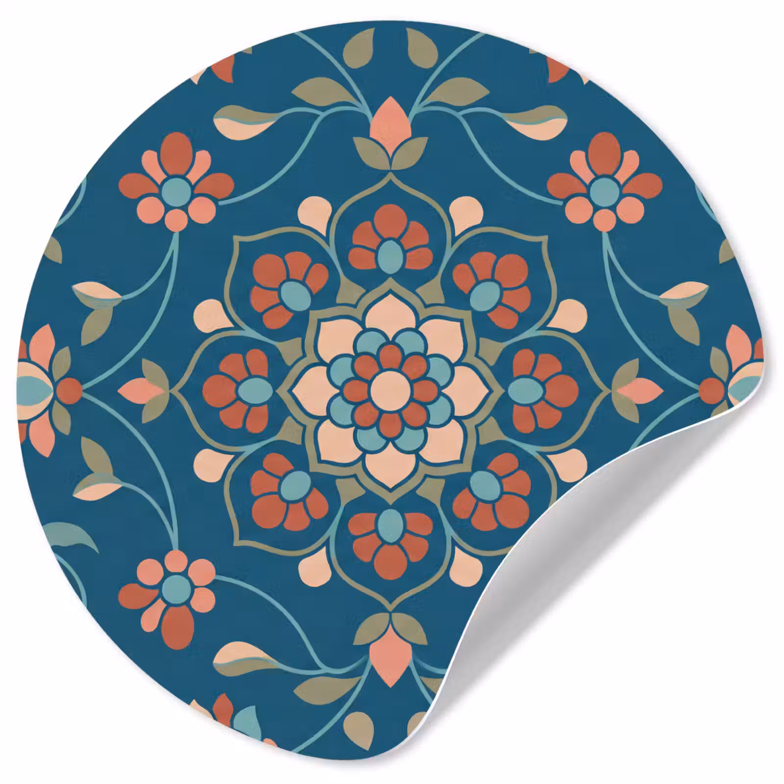 Behangcirkel - Bloemen - Patroon - Natuur - Ornament - Blauw — 1