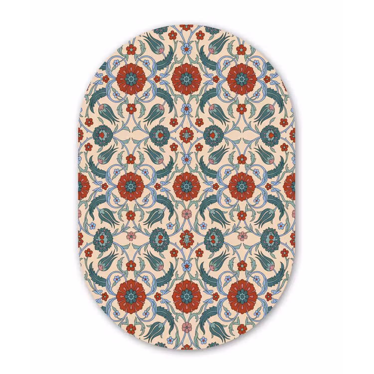 Muurovaal glas - Bloemen - Patroon - Klassiek - Decoratie - Kleurrijk — 1