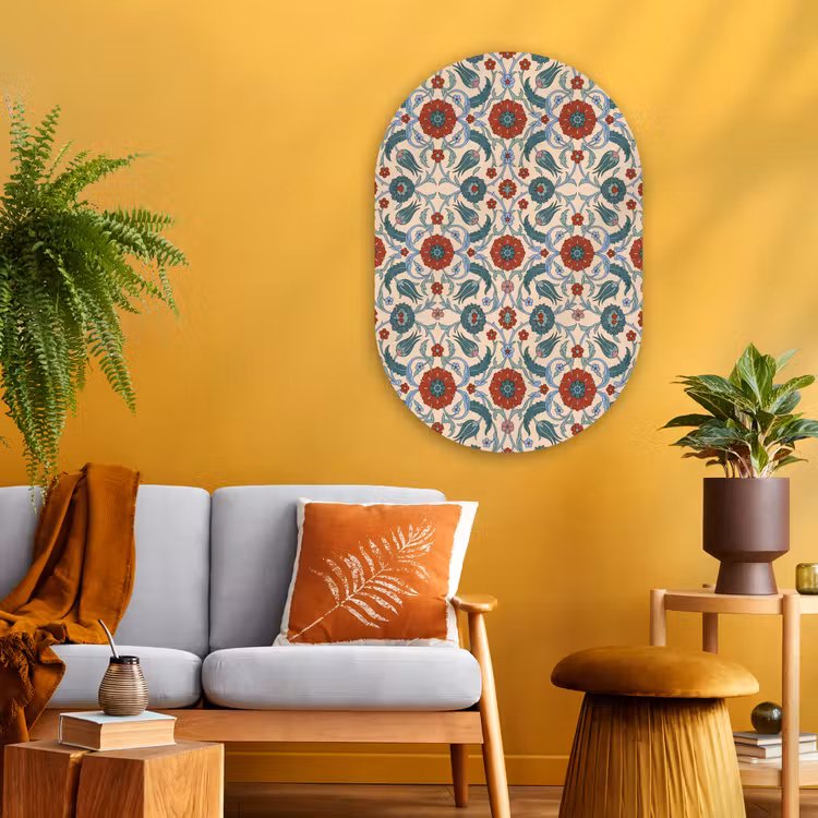 Muurovaal glas - Bloemen - Patroon - Klassiek - Decoratie - Kleurrijk — 3