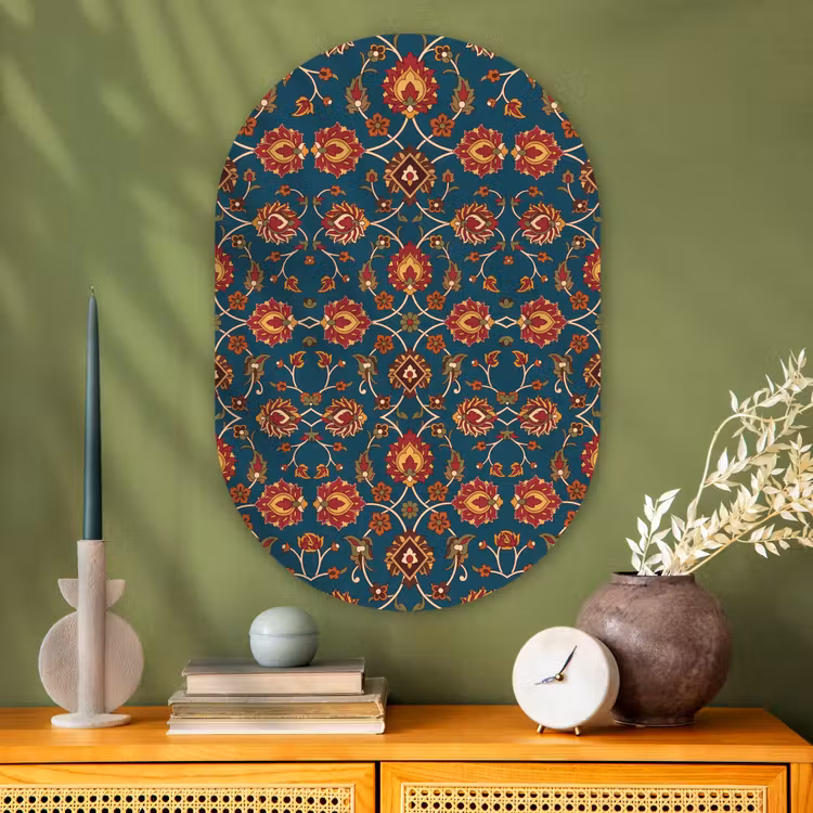 Muurovaal glas - Ornament - Flora - Traditioneel - Klassiek - Blauwgroen — 2