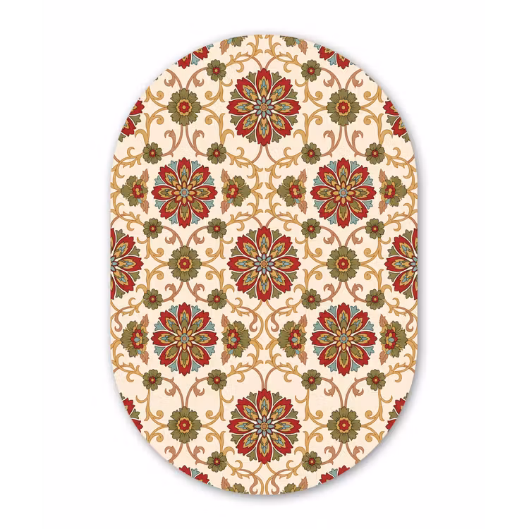 Muurovaal glas - Patroon - Bloemen - Ornament - Klassiek - Kleurrijk — 1