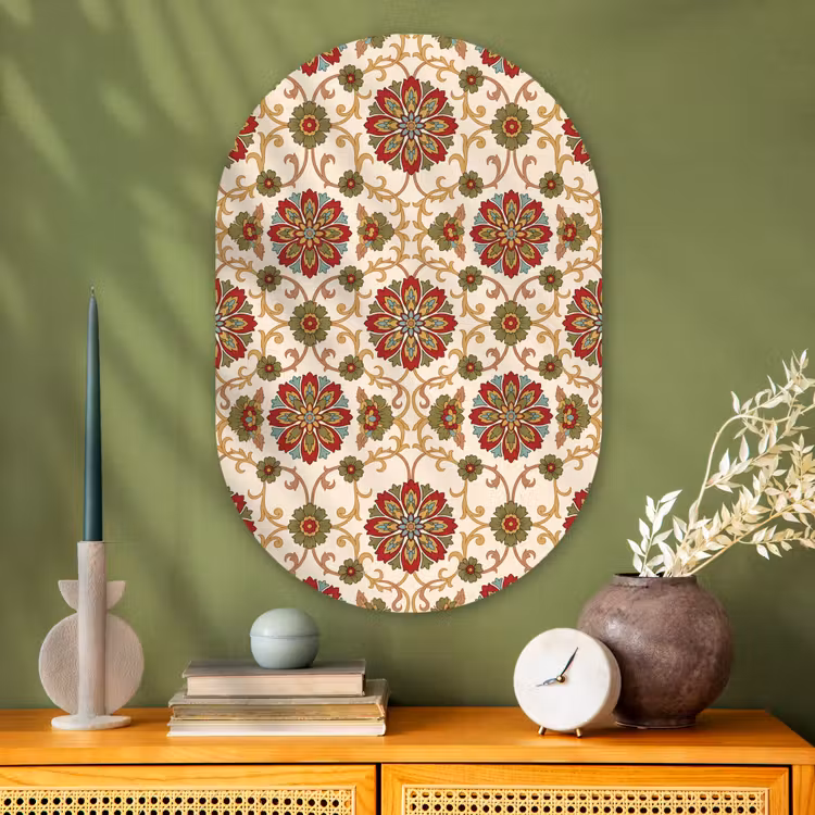Muurovaal glas - Patroon - Bloemen - Ornament - Klassiek - Kleurrijk — 2