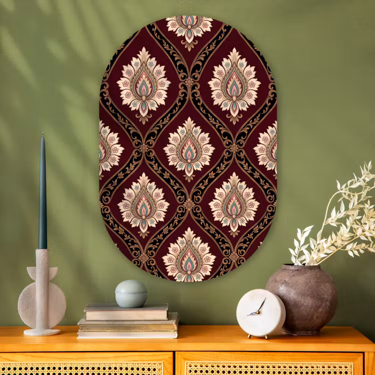 Muurovaal glas - Patroon - Bloemmotief - Decoratie - Klassiek - Rood — 2