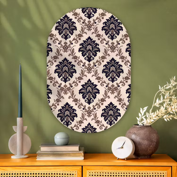 Muurovaal glas - Patroon - Floraal - Klassiek - Beige-blauw — 2