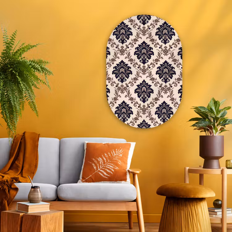 Muurovaal glas - Patroon - Floraal - Klassiek - Beige-blauw — 3