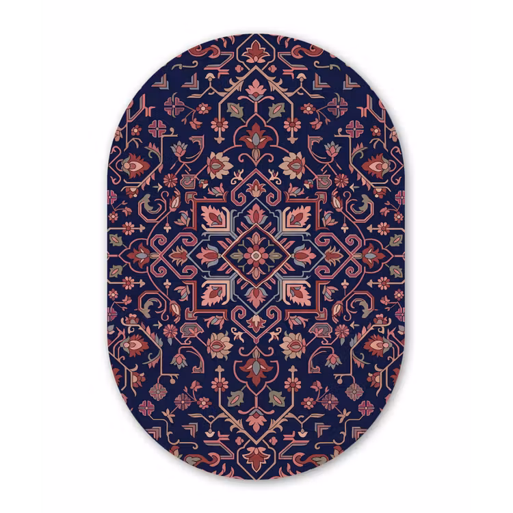 Muurovaal glas - Patroon - Oosters - Floraal - Blauw - Klassiek — 1