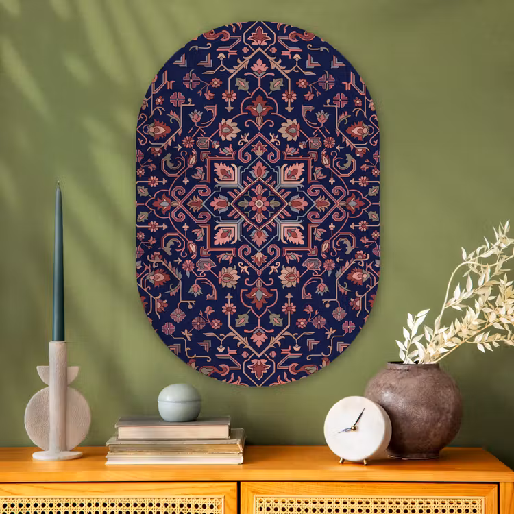 Muurovaal glas - Patroon - Oosters - Floraal - Blauw - Klassiek — 2