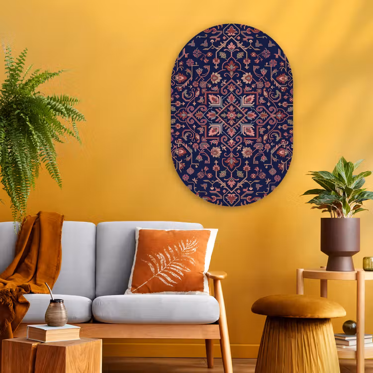 Muurovaal glas - Patroon - Oosters - Floraal - Blauw - Klassiek — 3