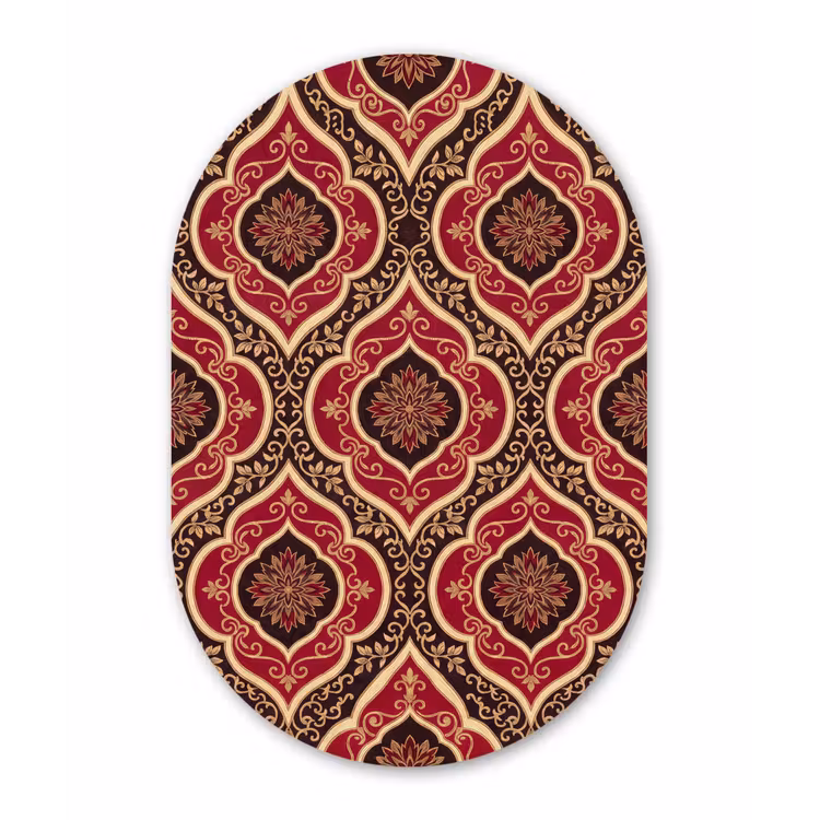 Muurovaal glas - Patroon - Ornament - Barok - Rood - Goud — 1