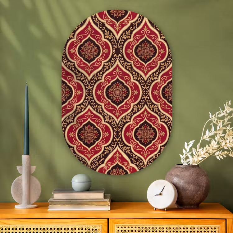 Muurovaal glas - Patroon - Ornament - Barok - Rood - Goud — 2