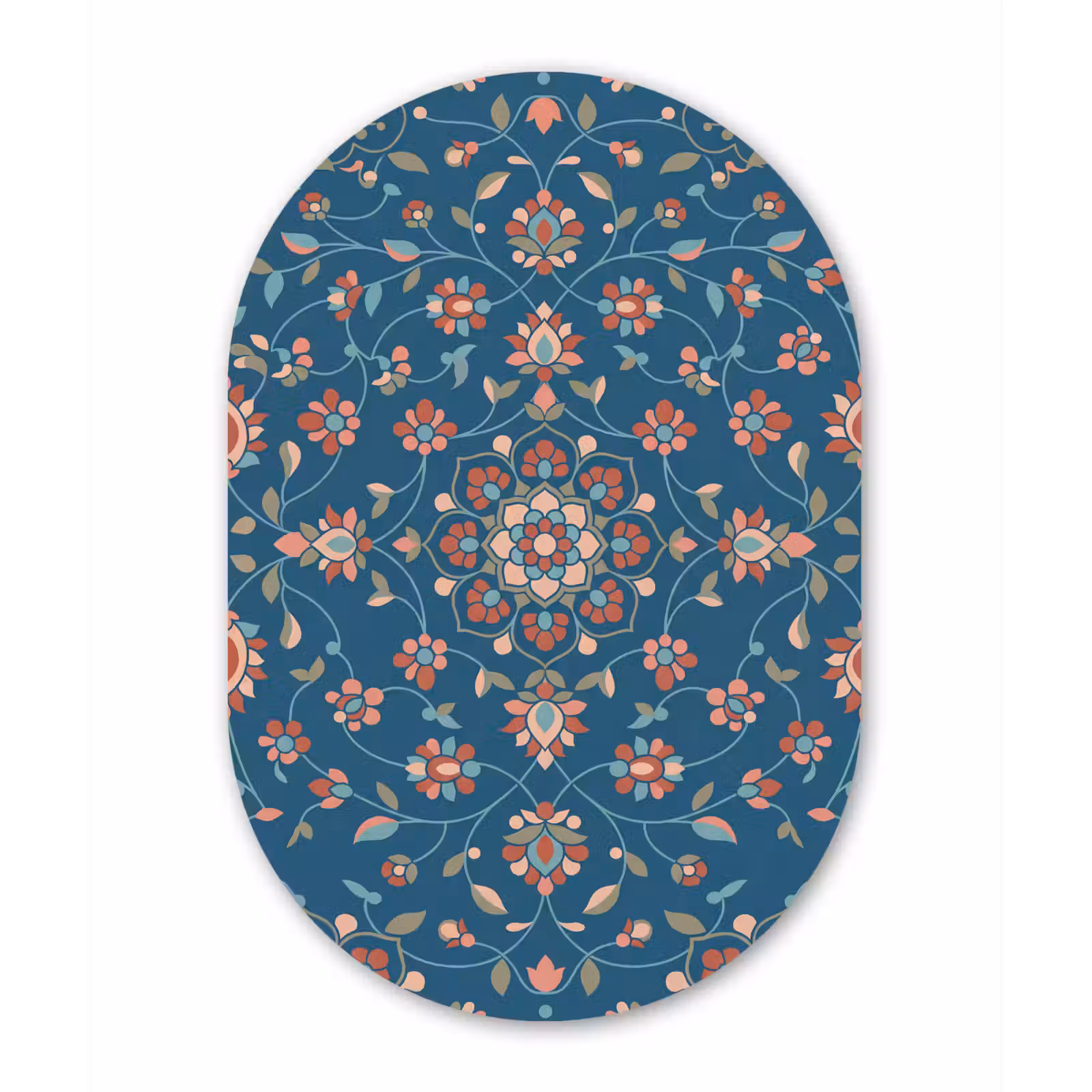Muurovaal glas - Bloemen - Patroon - Natuur - Ornament - Blauw — 1
