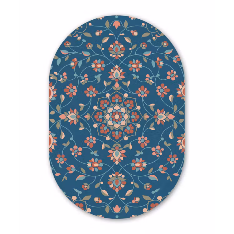 Muurovaal glas - Bloemen - Patroon - Natuur - Ornament - Blauw — 1