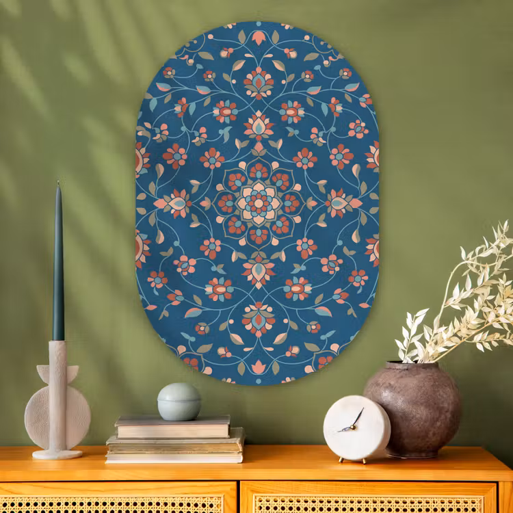 Muurovaal glas - Bloemen - Patroon - Natuur - Ornament - Blauw — 2