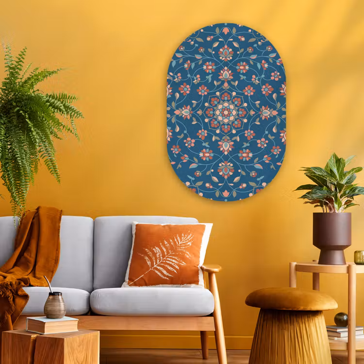 Muurovaal glas - Bloemen - Patroon - Natuur - Ornament - Blauw — 3