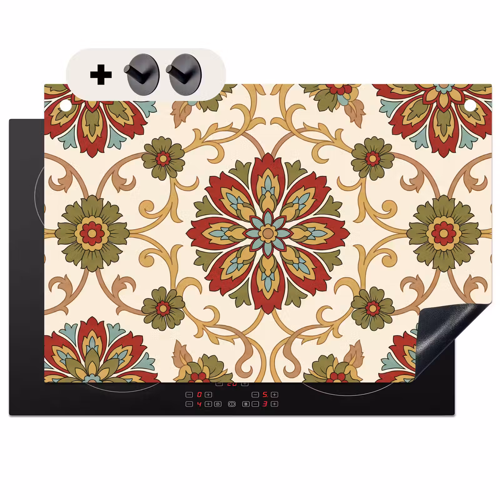 Inductiebeschermer & spatscherm (2in1) - Patroon - Bloemen - Ornament - Klassiek - Kleurrijk — 1