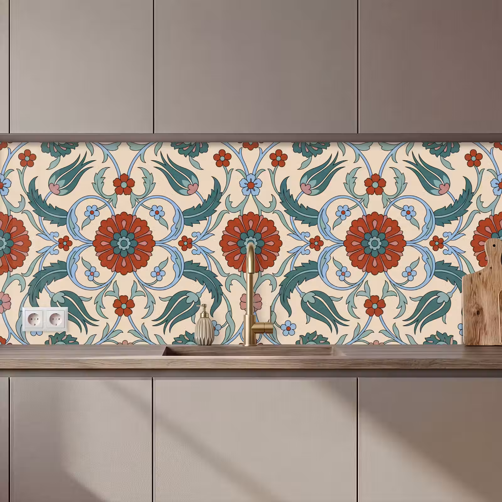 Keuken achterwand - Bloemen - Patroon - Klassiek - Decoratie - Kleurrijk — 1
