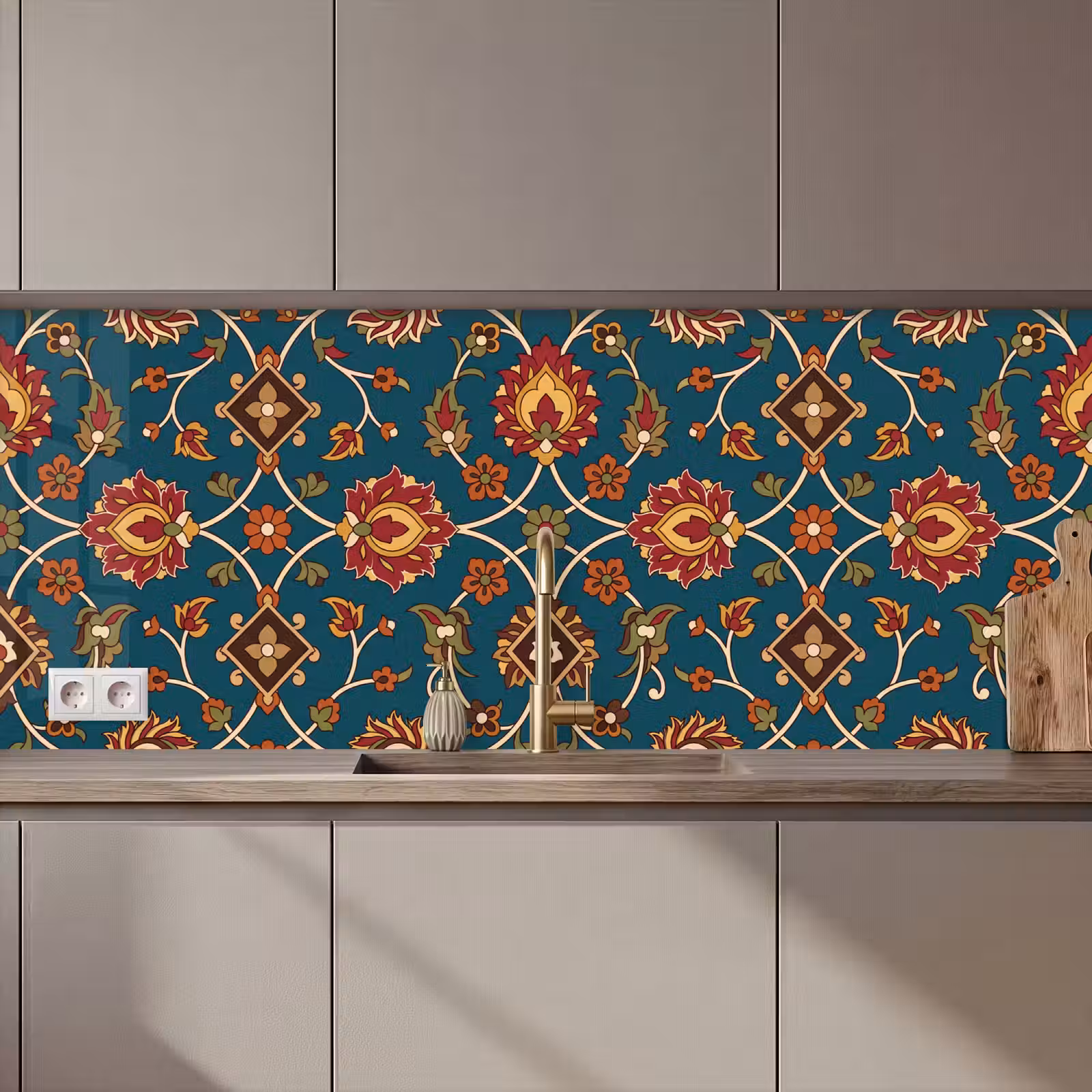 Keuken achterwand - Ornament - Flora - Traditioneel - Klassiek - Blauwgroen — 1