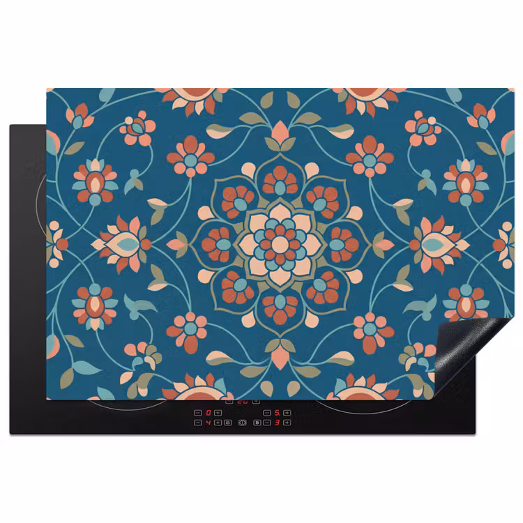 Inductiebeschermer - Bloemen - Patroon - Natuur - Ornament - Blauw — 1