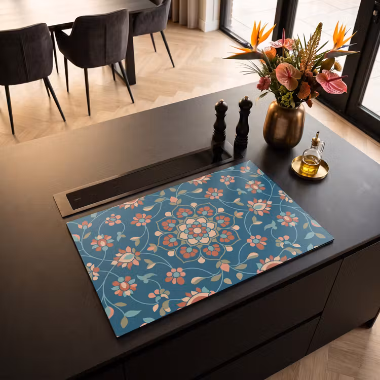 Inductiebeschermer - Bloemen - Patroon - Natuur - Ornament - Blauw — 2
