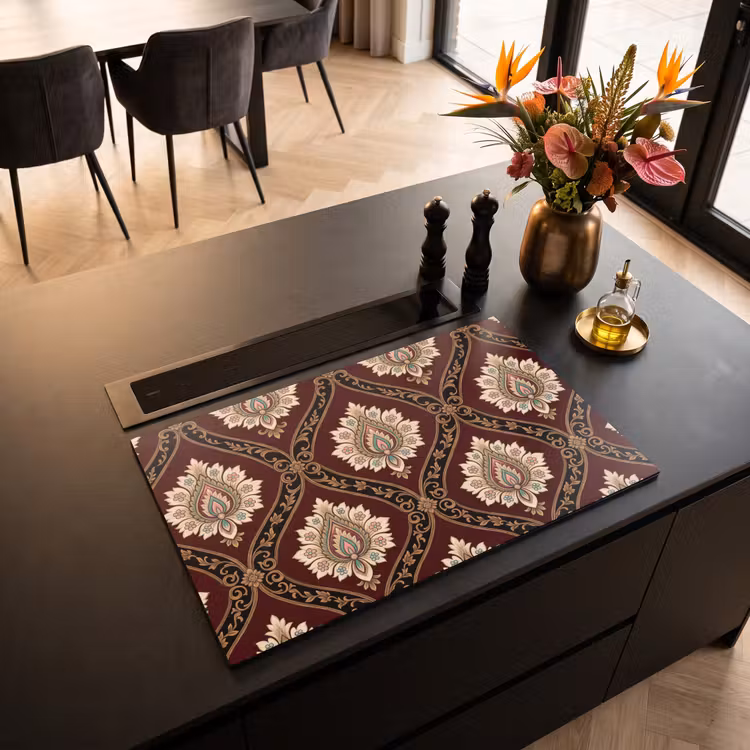 Inductiebeschermer - Patroon - Bloemmotief - Decoratie - Klassiek - Rood — 2