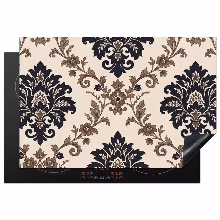 Inductiebeschermer - Patroon - Floraal - Klassiek - Beige-blauw — 1