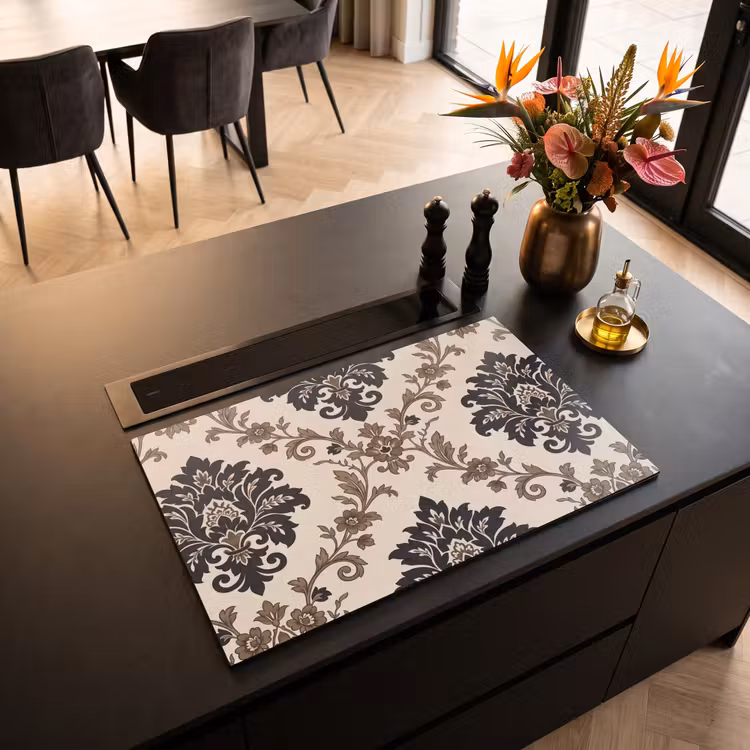 Inductiebeschermer - Patroon - Floraal - Klassiek - Beige-blauw — 2