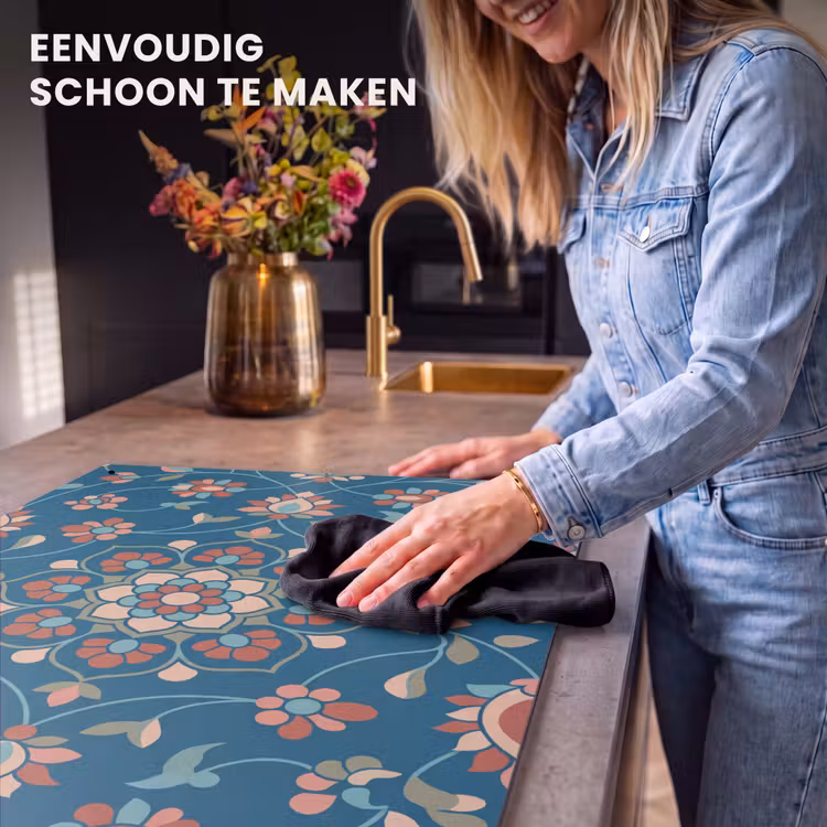 Inductiebeschermer & spatscherm (2in1) - Bloemen - Patroon - Natuur - Ornament - Blauw — 5