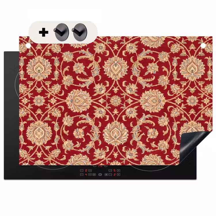 Inductiebeschermer & spatscherm (2in1) - Patroon - Bloem - Klassiek - Oosters - Rood — 1