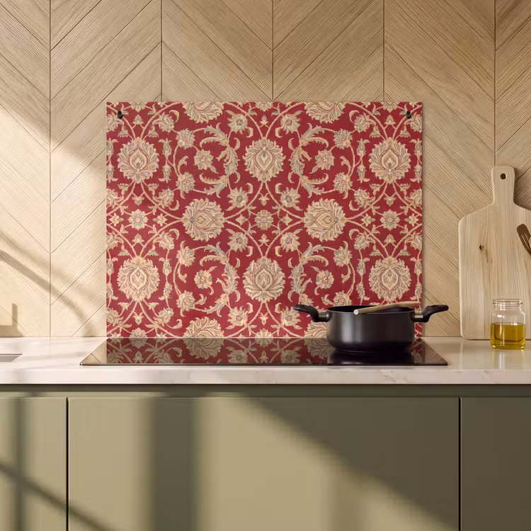 Inductiebeschermer & spatscherm (2in1) - Patroon - Bloem - Klassiek - Oosters - Rood — 2