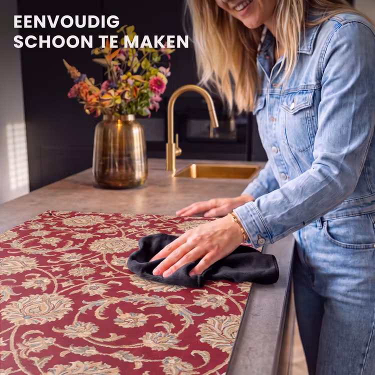 Inductiebeschermer & spatscherm (2in1) - Patroon - Bloem - Klassiek - Oosters - Rood — 5