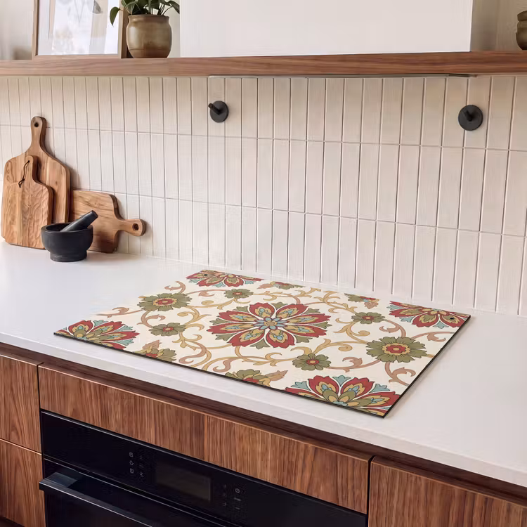 Inductiebeschermer & spatscherm (2in1) - Patroon - Bloemen - Ornament - Klassiek - Kleurrijk — 3