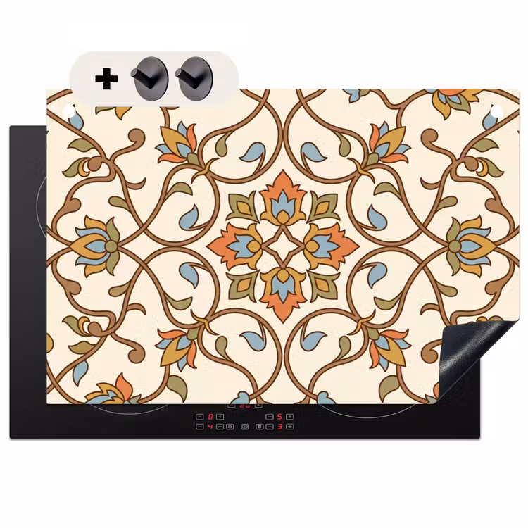 Inductiebeschermer & spatscherm (2in1) - Patroon - Bloemen - Ornament - Kleurrijk — 1