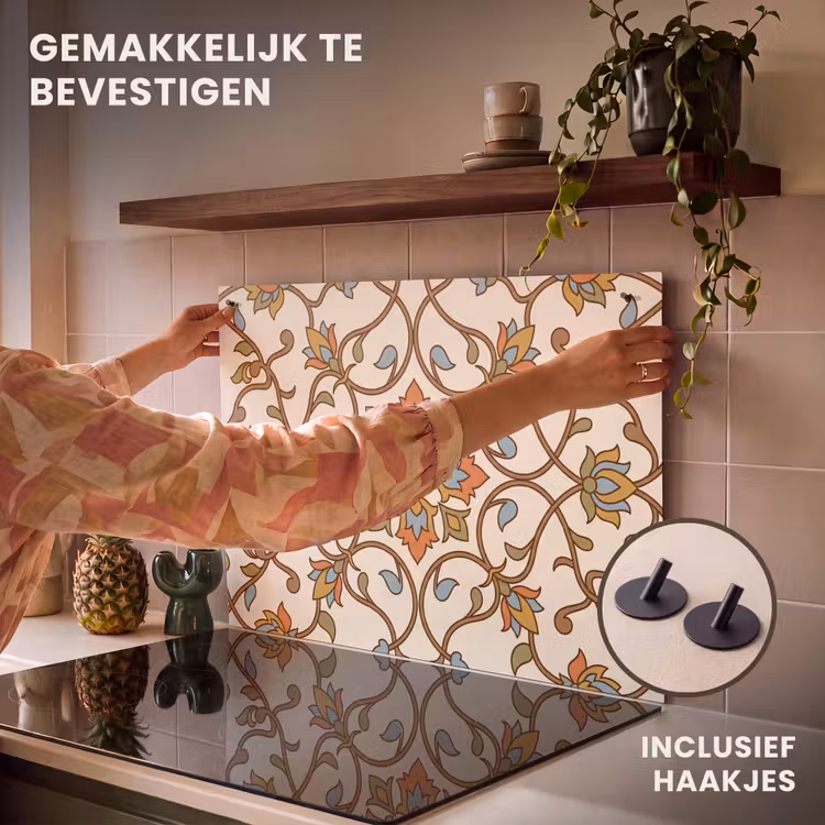 Inductiebeschermer & spatscherm (2in1) - Patroon - Bloemen - Ornament - Kleurrijk — 7