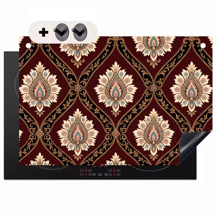 Inductiebeschermer & spatscherm (2in1) - Patroon - Bloemmotief - Decoratie - Klassiek - Rood — 1