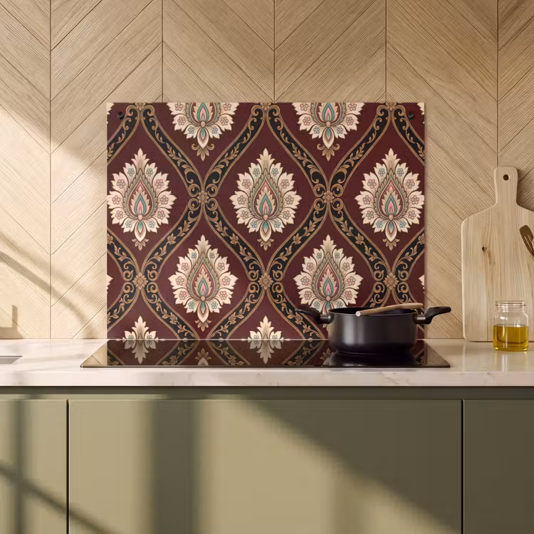 Inductiebeschermer & spatscherm (2in1) - Patroon - Bloemmotief - Decoratie - Klassiek - Rood — 2