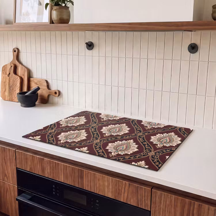 Inductiebeschermer & spatscherm (2in1) - Patroon - Bloemmotief - Decoratie - Klassiek - Rood — 3