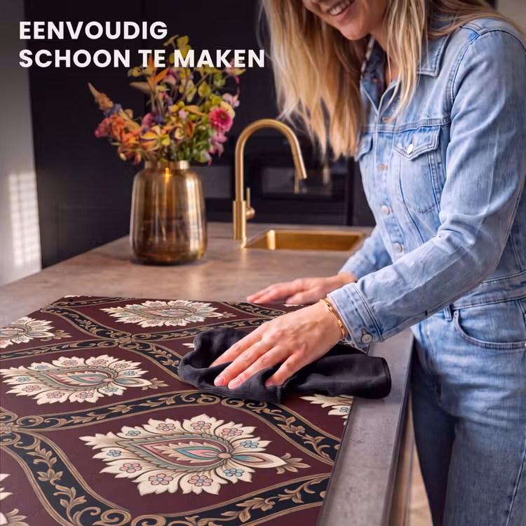 Inductiebeschermer & spatscherm (2in1) - Patroon - Bloemmotief - Decoratie - Klassiek - Rood — 5
