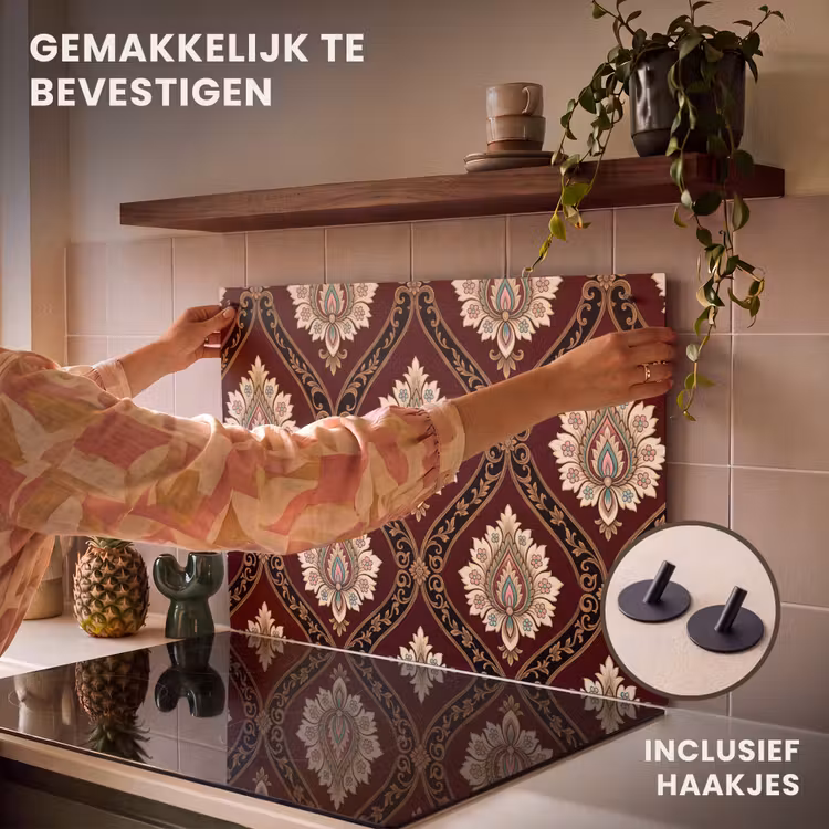 Inductiebeschermer & spatscherm (2in1) - Patroon - Bloemmotief - Decoratie - Klassiek - Rood — 7