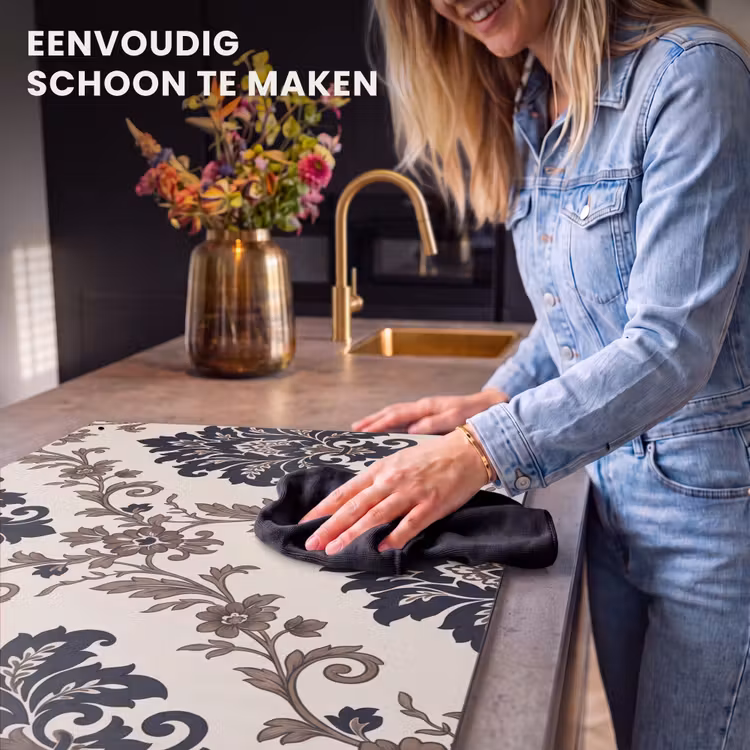 Inductiebeschermer & spatscherm (2in1) - Patroon - Floraal - Klassiek - Beige-blauw — 5