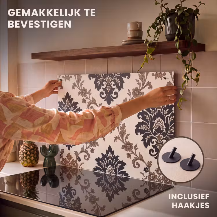 Inductiebeschermer & spatscherm (2in1) - Patroon - Floraal - Klassiek - Beige-blauw — 7