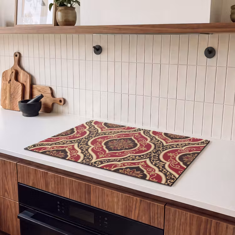 Inductiebeschermer & spatscherm (2in1) - Patroon - Ornament - Barok - Rood - Goud — 3