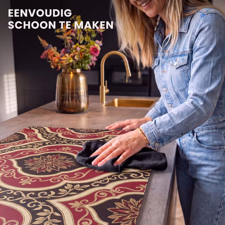 Inductiebeschermer & spatscherm (2in1) - Patroon - Ornament - Barok - Rood - Goud — 5