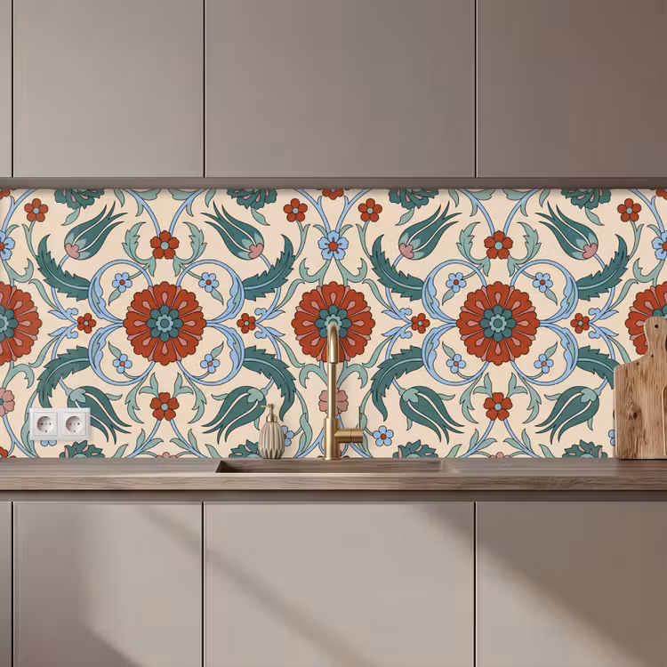 Keuken achterwand - Bloemen - Patroon - Klassiek - Decoratie - Kleurrijk — 1